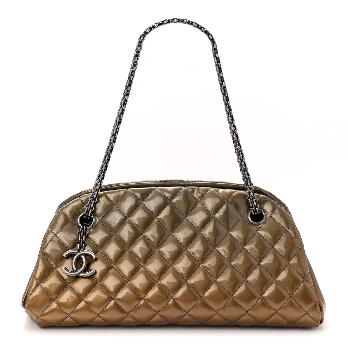 Metallic Patent Quilted Medium Just Mademoiselle Bowling Bag  Gold Degrade