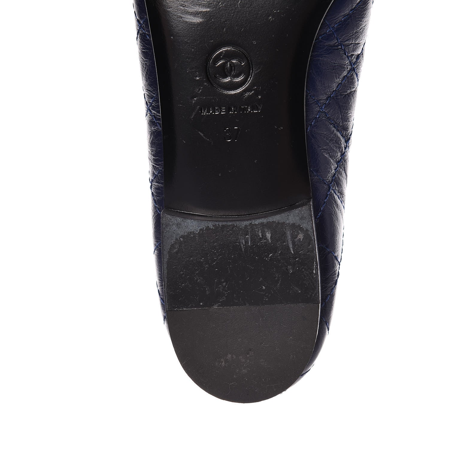 Chanel Aged Calfskin Quilted Cap Toe Ballerina Flats 37 Navy 13 of 14