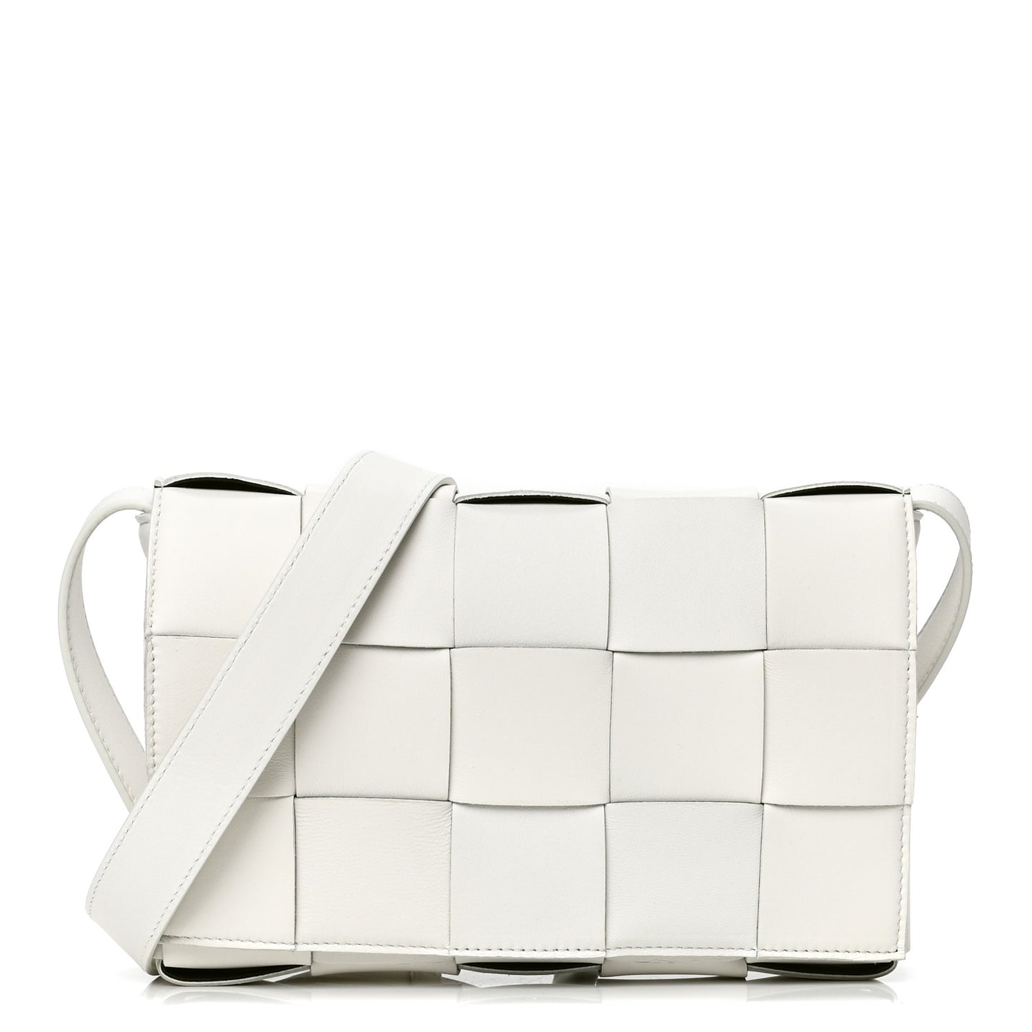 Lambskin Maxi Intrecciato Cassette Crossbody Bag White