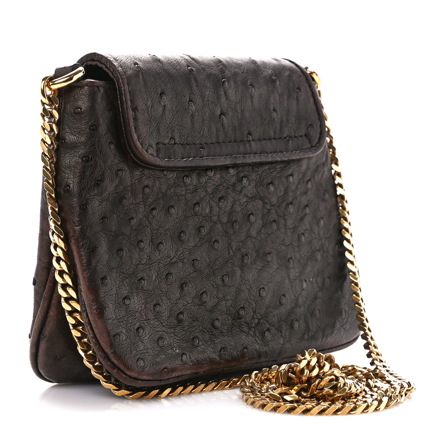 Ostrich Small 1973 Chain Shoulder Bag Dark Brown
