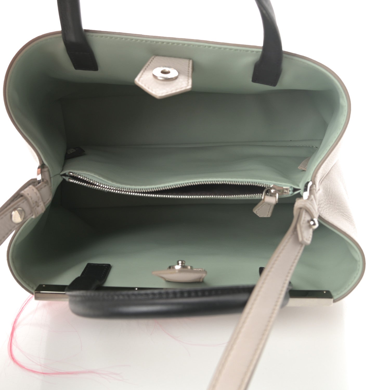 Fendi Vitello Dolce Fox Goat Bi-Color Sad Eyes Mirror Charm Petite 2Jours Tote Grigio Polvere Black 5 of 16