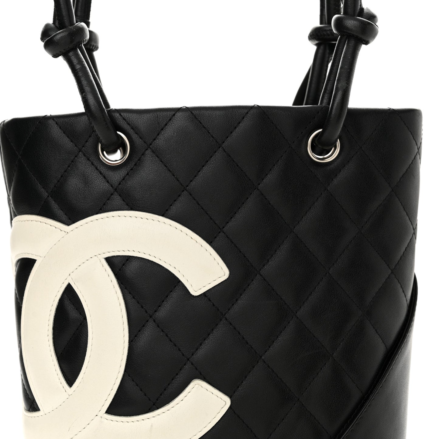 Calfskin Quilted Small Cambon Tote Black White