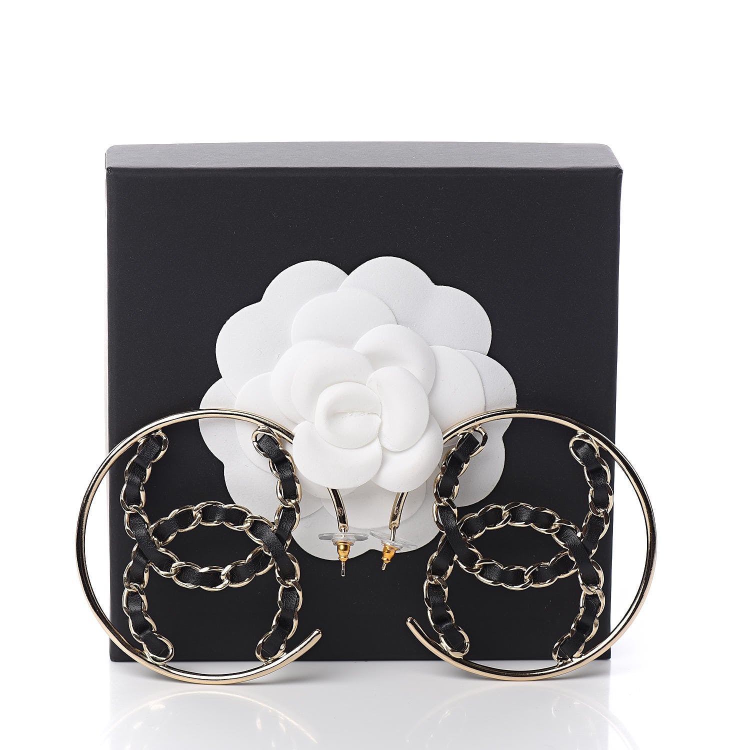 Chanel Lambskin CC Chain Hoop Earrings Black Gold 5 of 5