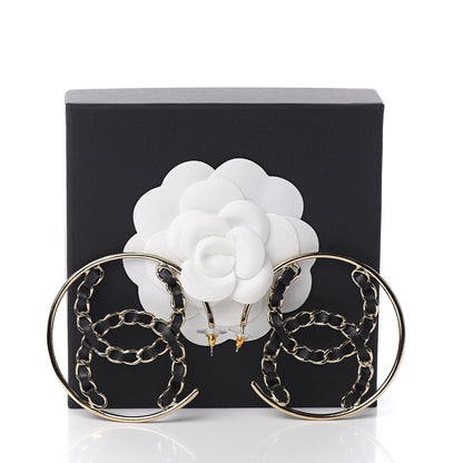 Chanel Lambskin CC Chain Hoop Earrings Black Gold 5 of 5