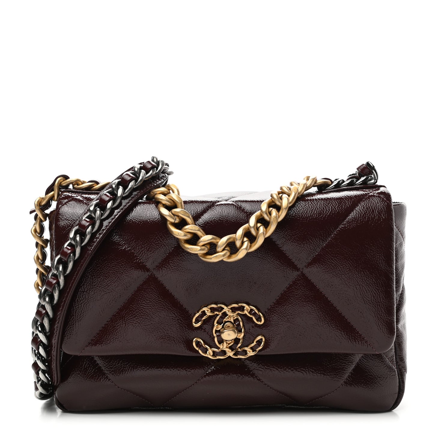 Shiny Crumpled Calfskin Quilted Medium Chanel 19 Flap Burgundy