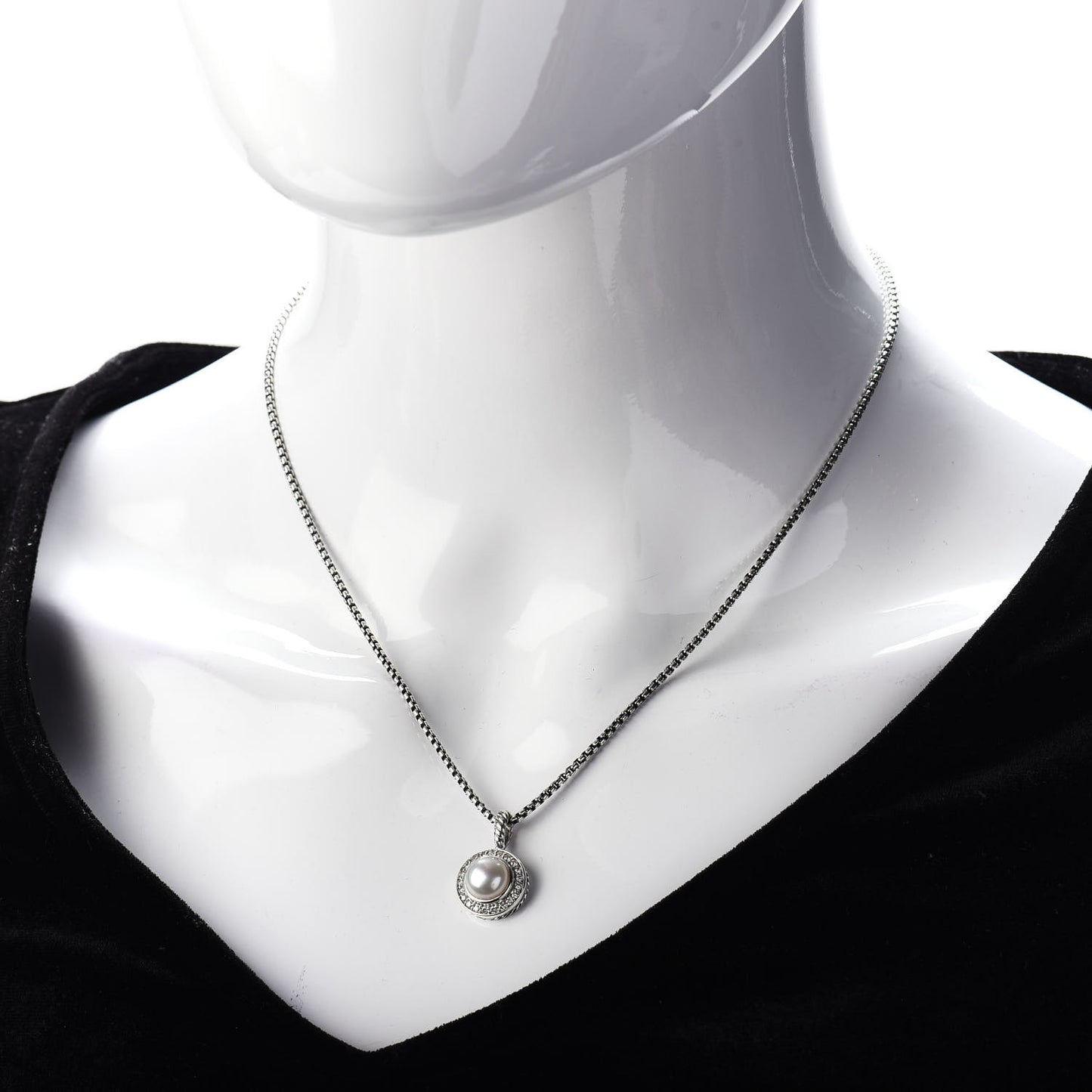 Sterling Silver Diamond Pearl 8mm Cerise Pendant Necklace