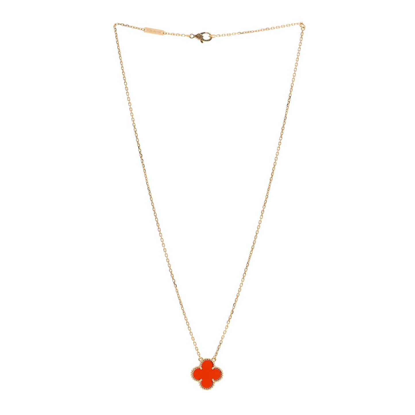 VAN CLEEF & ARPELS 18K Yellow Gold Carnelian Vintage Alhambra Pendant Necklace