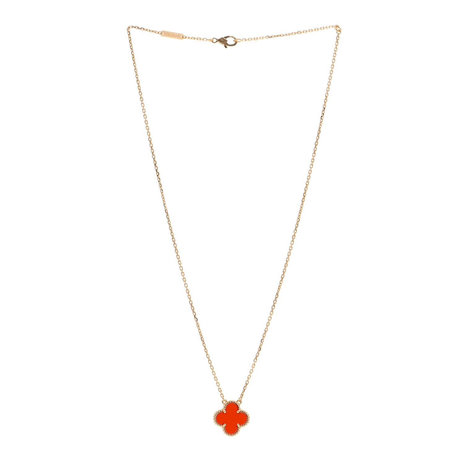 Van Cleef & Arpels VAN CLEEF & ARPELS 18K Yellow Gold Carnelian Vintage Alhambra Pendant Necklace 3 of 6