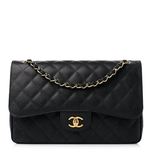 Caviar Quilted Jumbo Double Flap Black