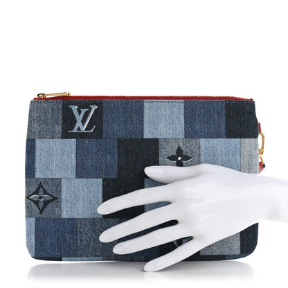 Louis Vuitton Denim Monogram Patchwork City Pouch Blue Rouge 2 of 10