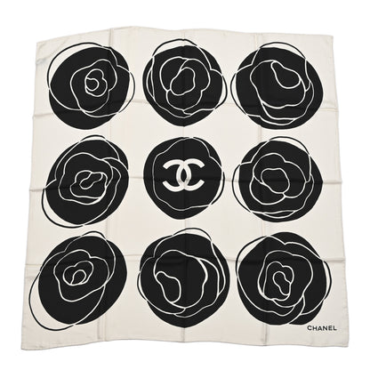 Chanel Silk CC Camellia Scarf Black White 1 of 4