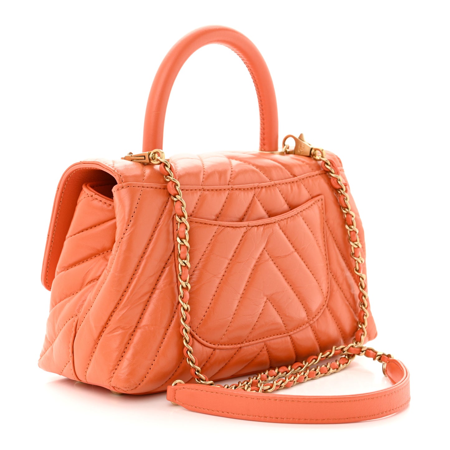 Calfskin Chevron Quilted Mini Coco Handle Flap Orange