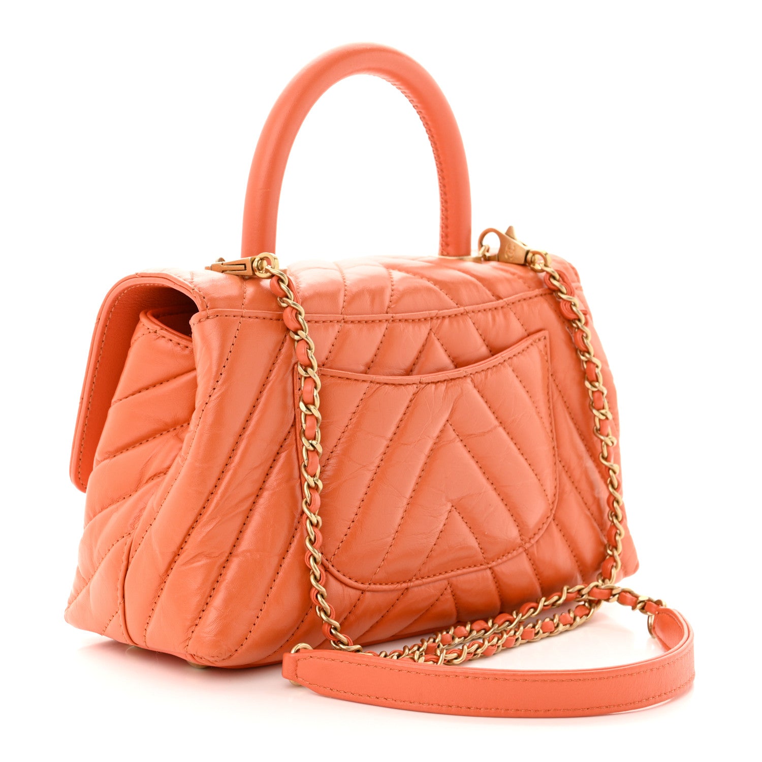 Chanel Calfskin Chevron Quilted Mini Coco Handle Flap Orange 3 of 10