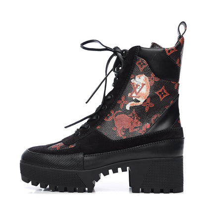 Louis Vuitton Suede Calfskin Catogram Laureate Platform Desert Boots 39 Black Marron 1 of 7