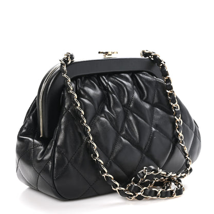 Chanel Lambskin Quilted CC Kisslock Clutch Black 3 of 11