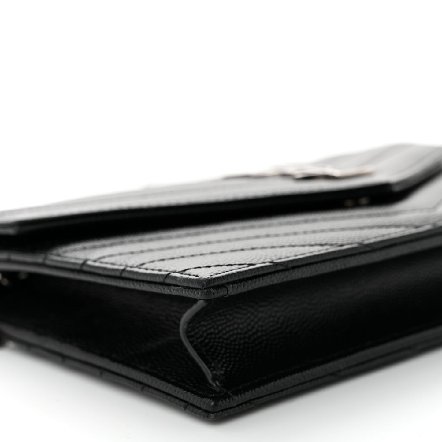 Grain De Poudre Matelasse Chevron Monogram Envelope Chain Wallet Black