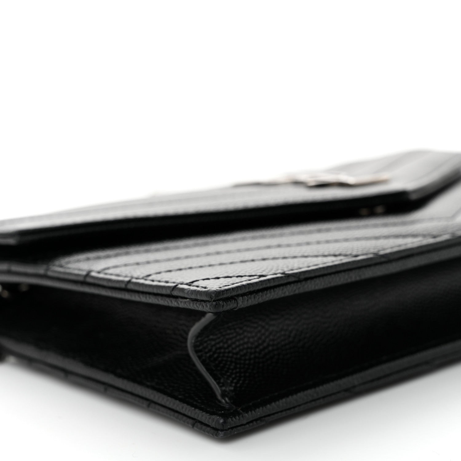 Saint Laurent Grain De Poudre Matelasse Chevron Monogram Envelope Chain Wallet Black 9 of 10