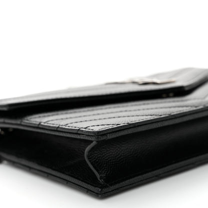 Saint Laurent Grain De Poudre Matelasse Chevron Monogram Envelope Chain Wallet Black 9 of 10