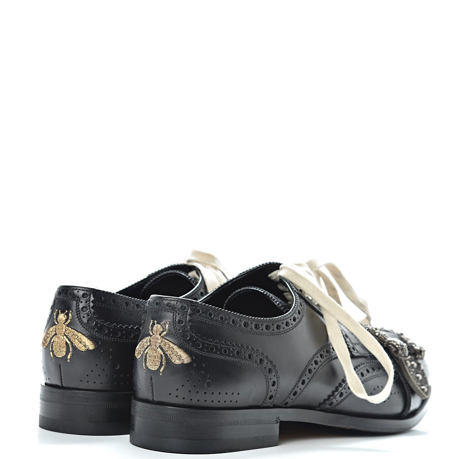 Gucci Calfskin Bee Embroidered Mens Queercore Brogue Derby Shoes 9.5 Black 4 of 9