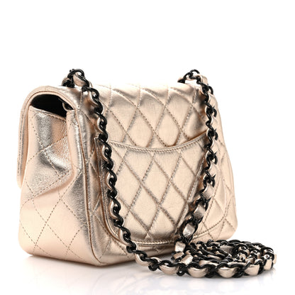 Chanel Metallic Lambskin Quilted Mini Square Flap Gold Black 2 of 10
