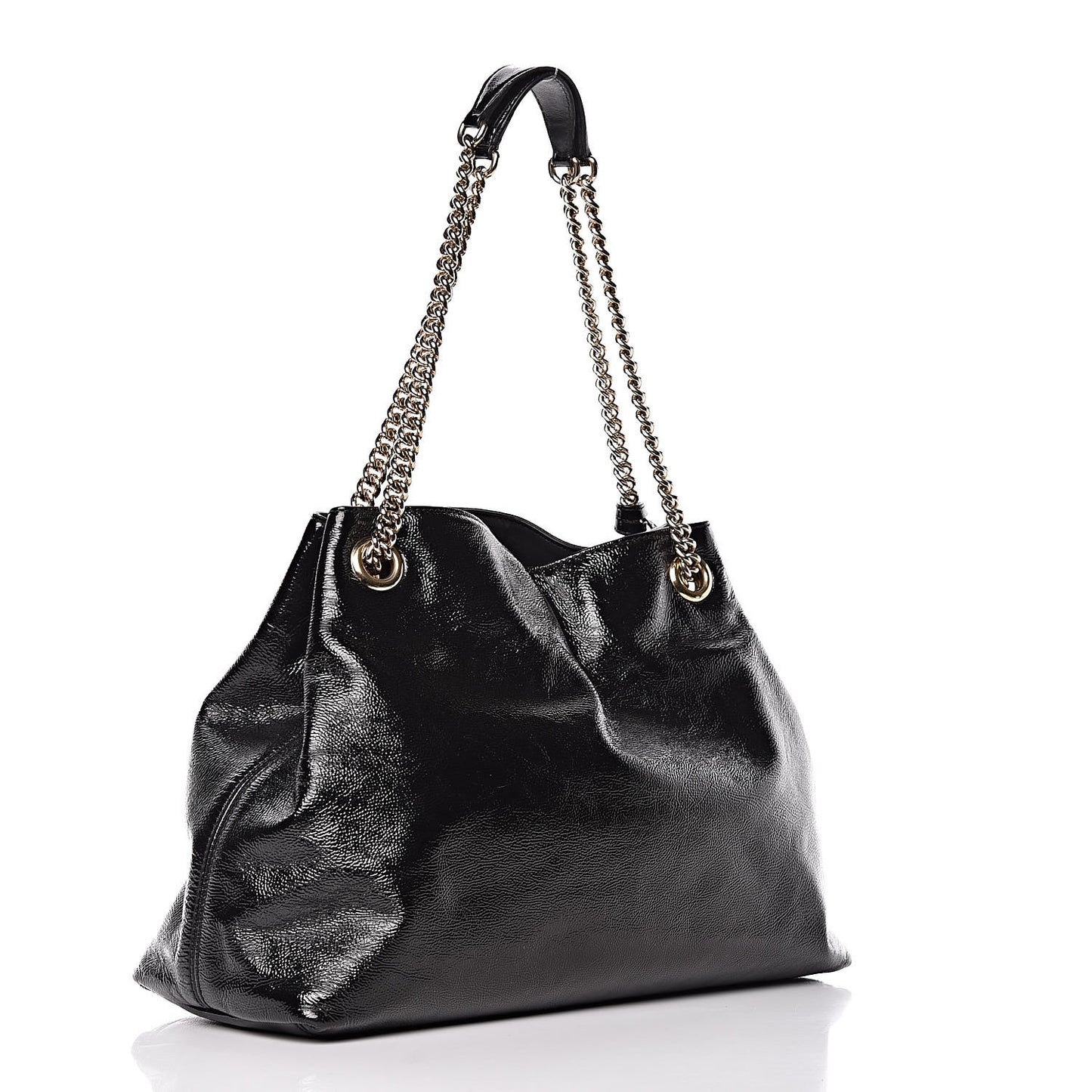 Patent Medium Soho Chain Shoulder Bag Black