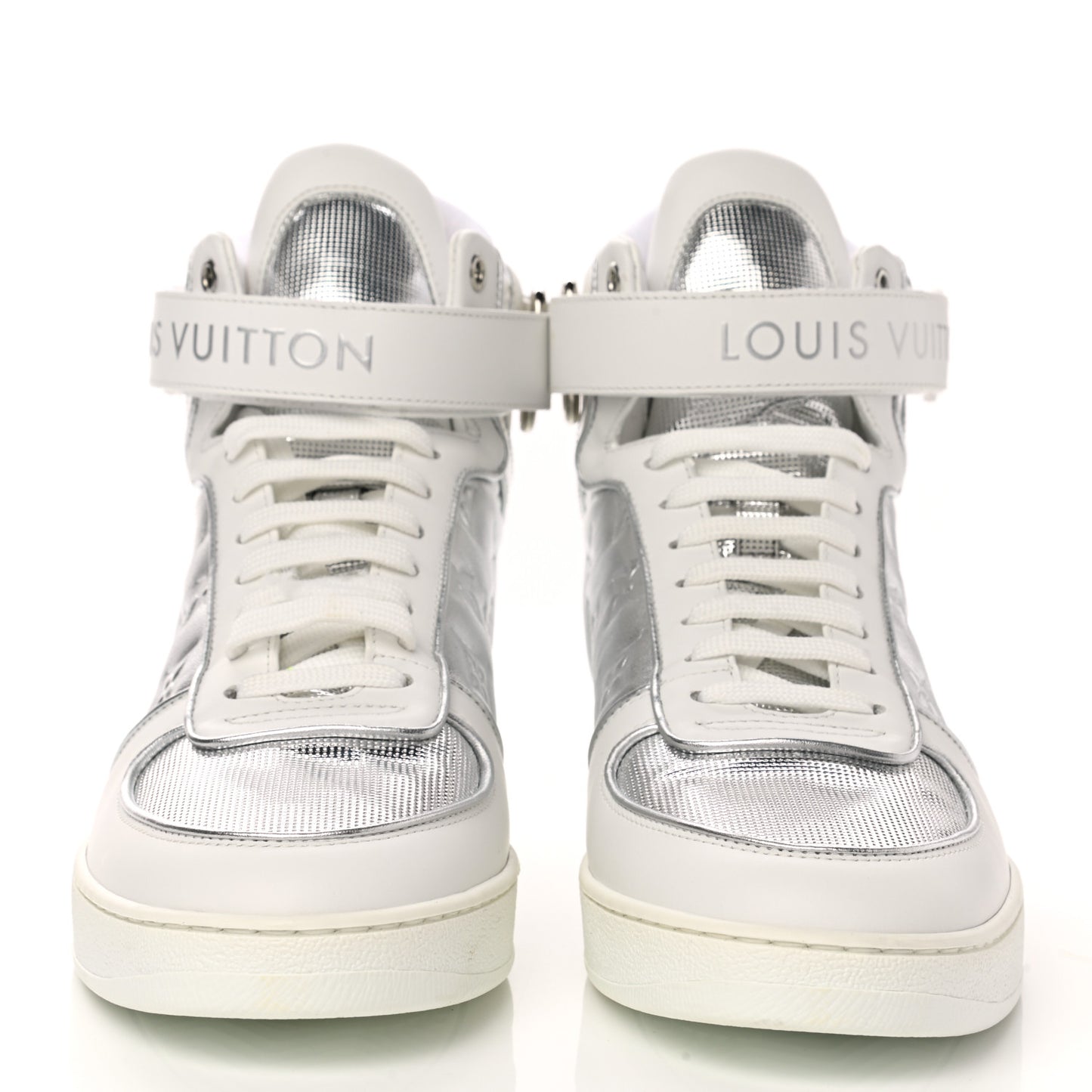 Metallic Calfskin Embossed Monogram Boombox Sneakers 39 White Silver
