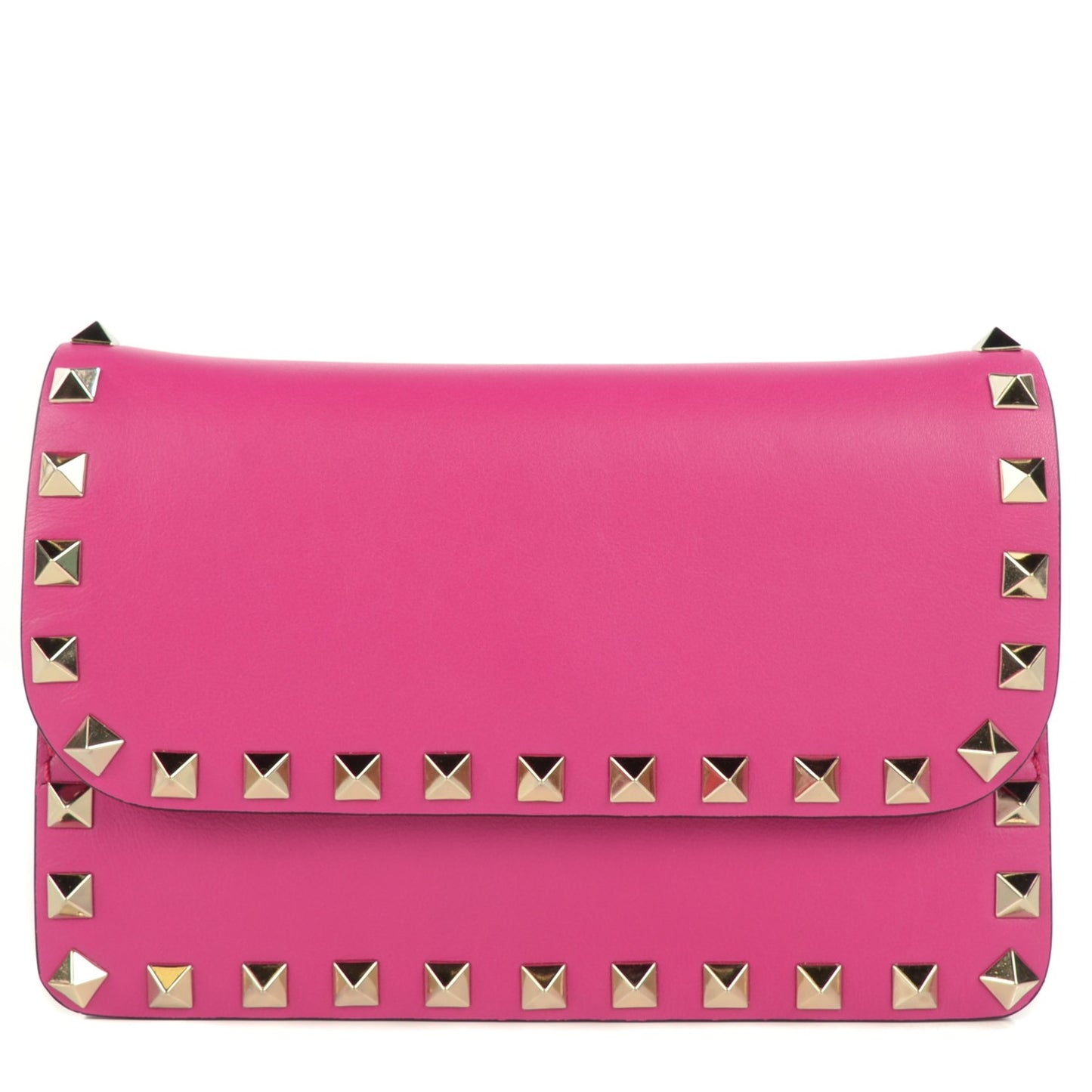 Vitello Rockstud Chain Flap Crossbody Bag Fuxia