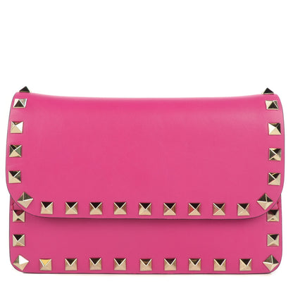Valentino Garavani Vitello Rockstud Chain Flap Crossbody Bag Fuxia 1 of 8