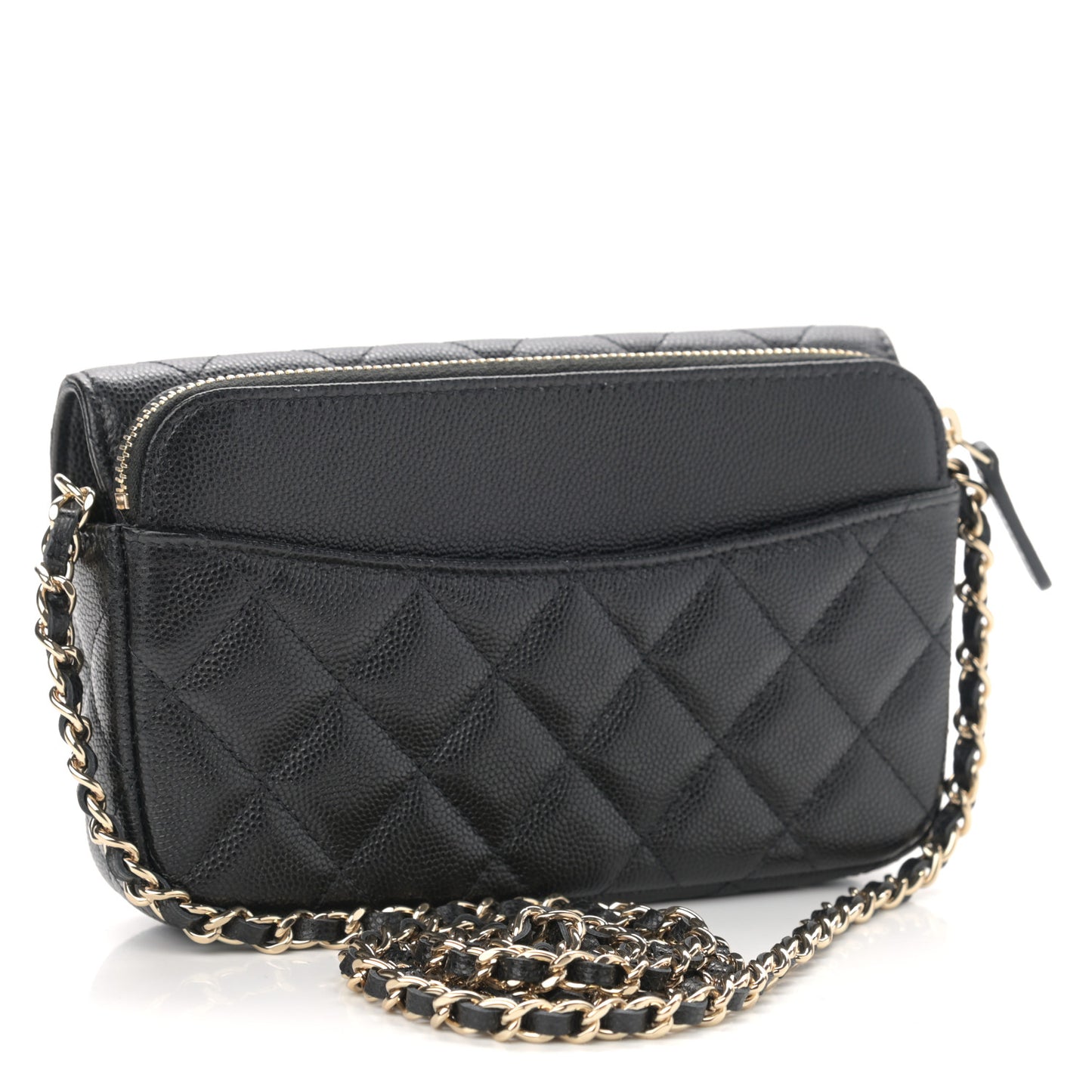 Caviar Quilted Flap Phone Holder With Chain Black