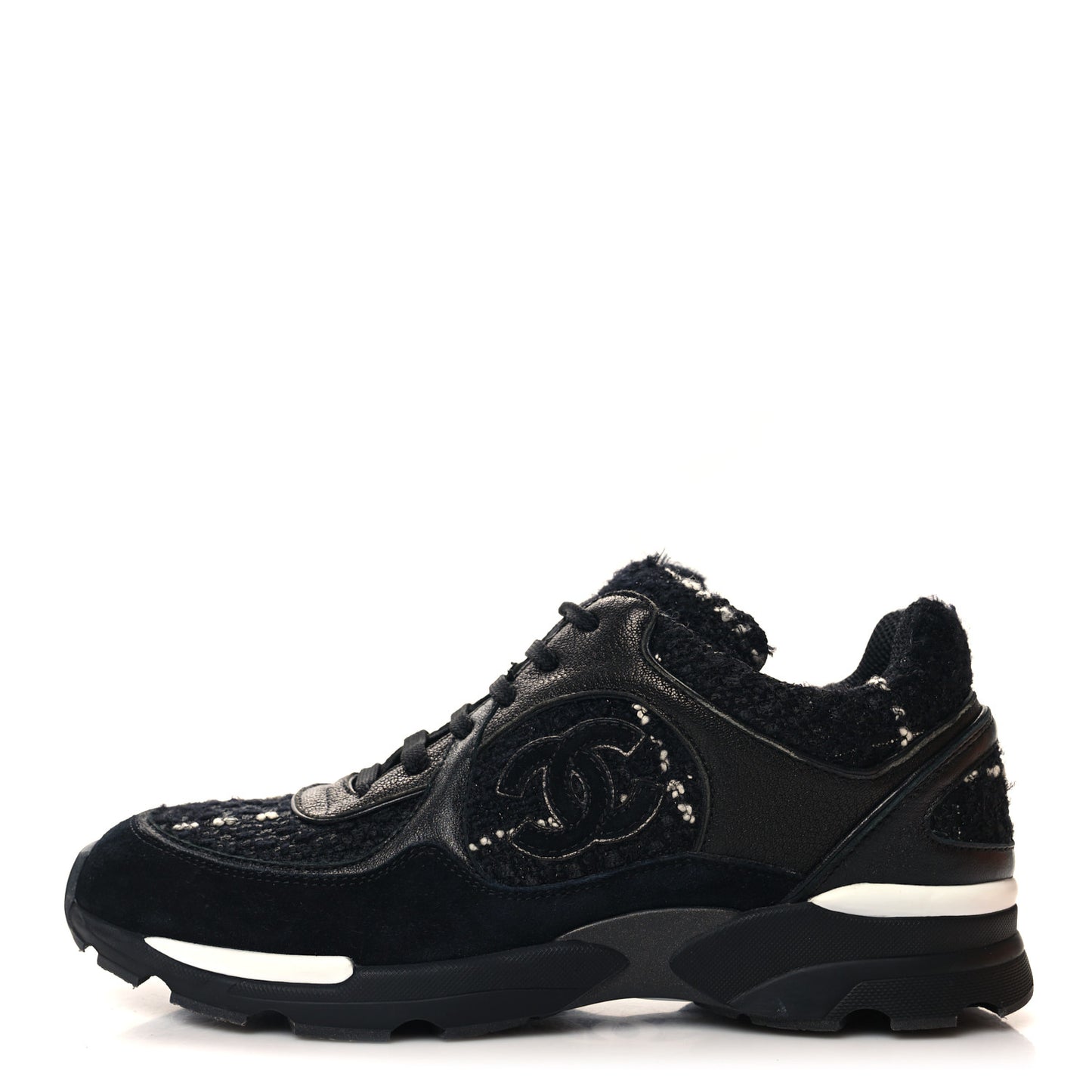 Tweed Suede Goatskin CC Sneakers 40 Black White