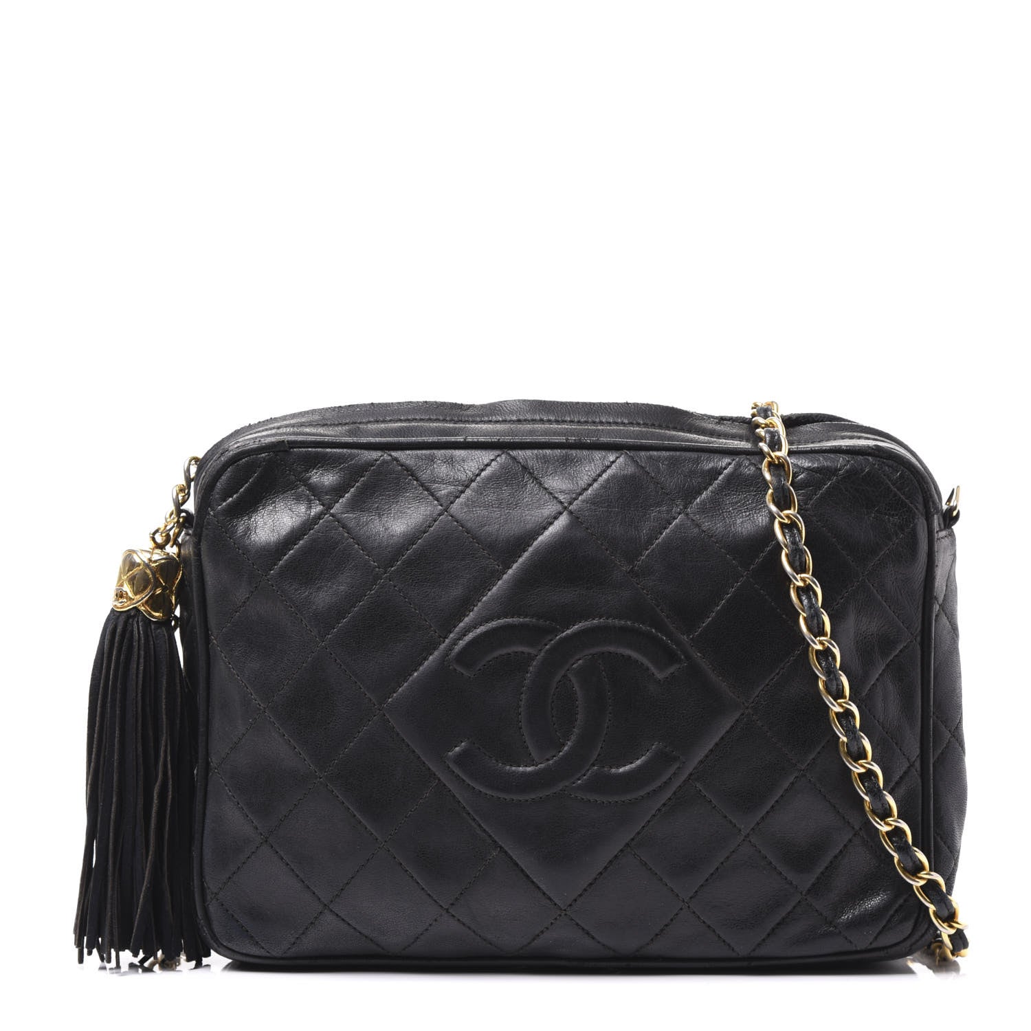 Chanel Lambskin Quilted CC Tassel Camera Case Black 1 of 13