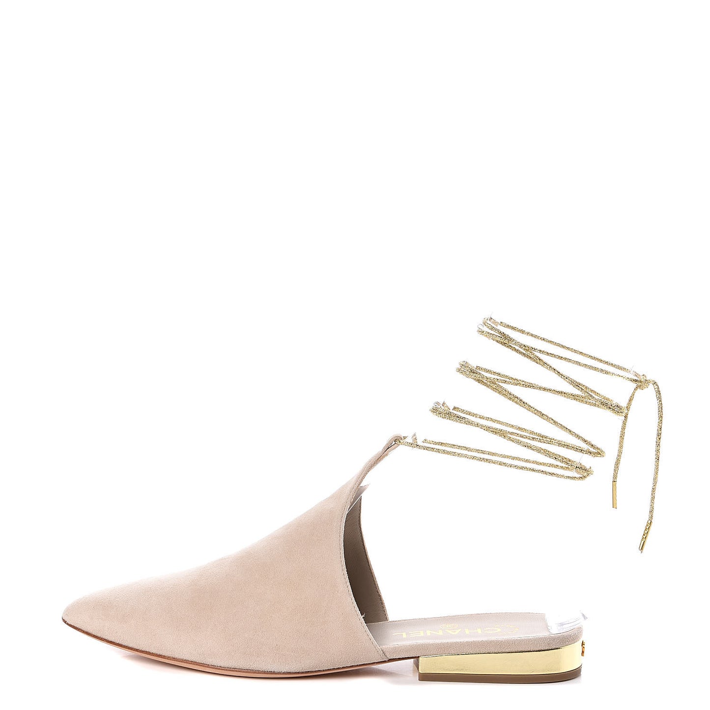 Suede Pointed Toe Mules 39.5 Beige Gold