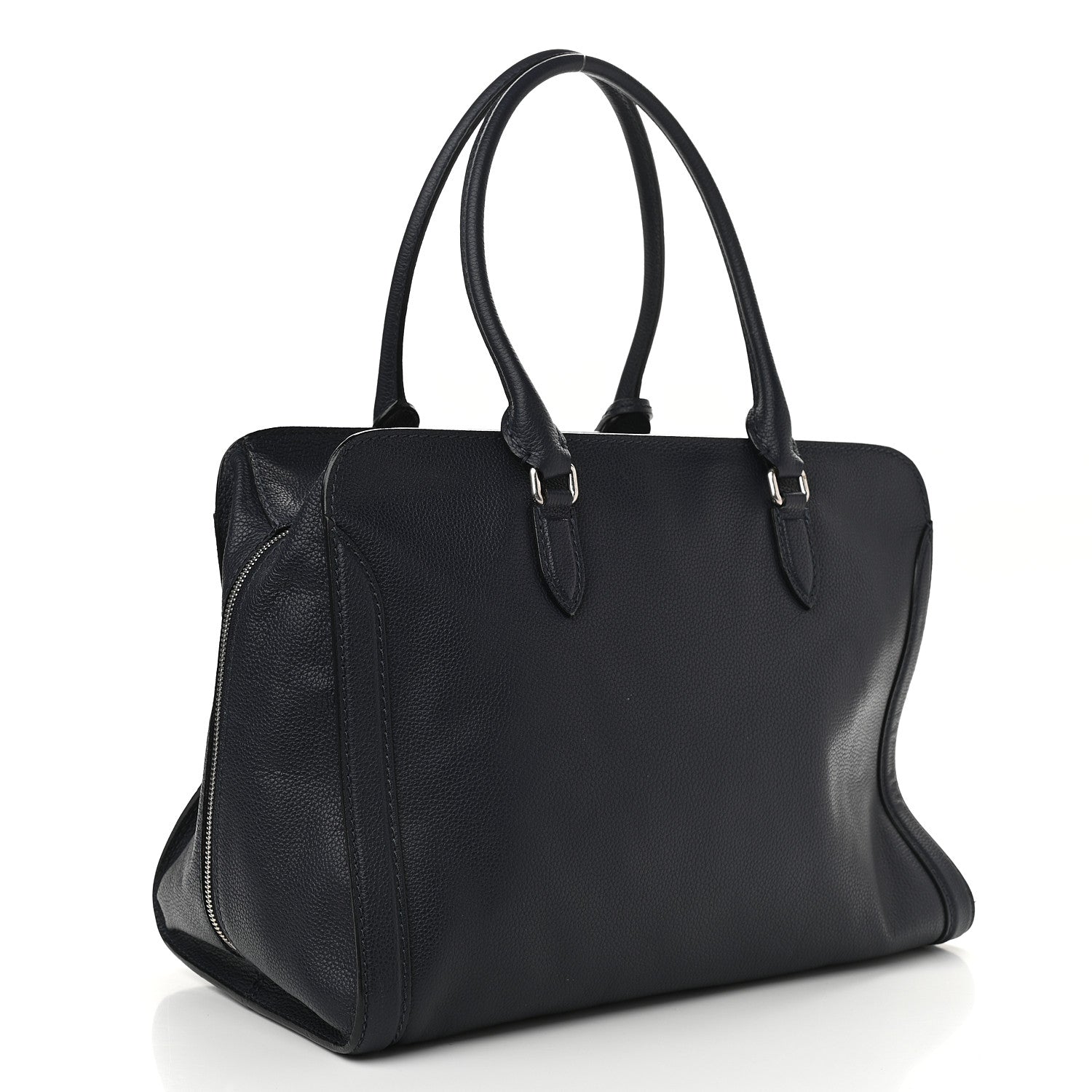 Alexander McQueen Pebbled Calfskin Large Skull Padlock Zip Around Tote Navy 3 of 9