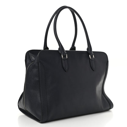 Alexander McQueen Pebbled Calfskin Large Skull Padlock Zip Around Tote Navy 3 of 9
