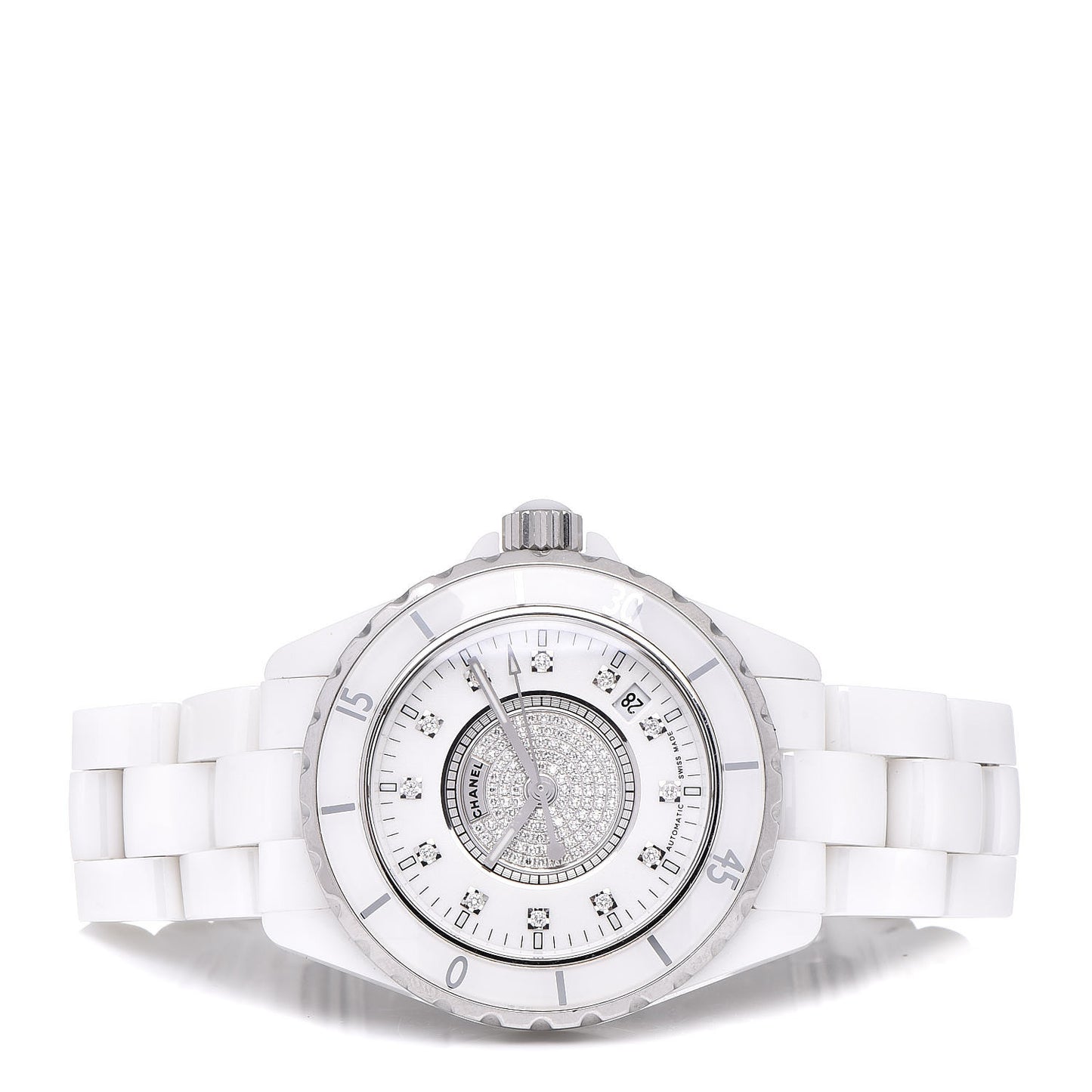 Stainless Steel Ceramic Diamond 38mm J12 Automatic Watch White