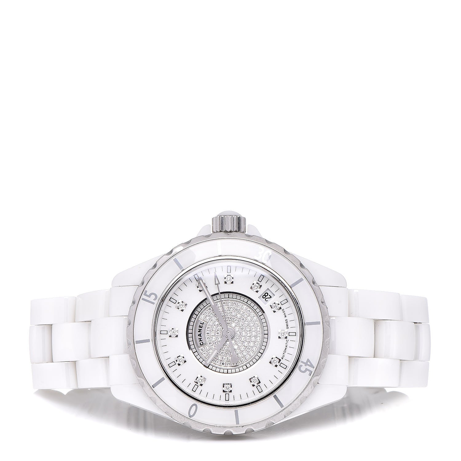 Chanel Stainless Steel Ceramic Diamond 38mm J12 Automatic Watch White 3 of 7
