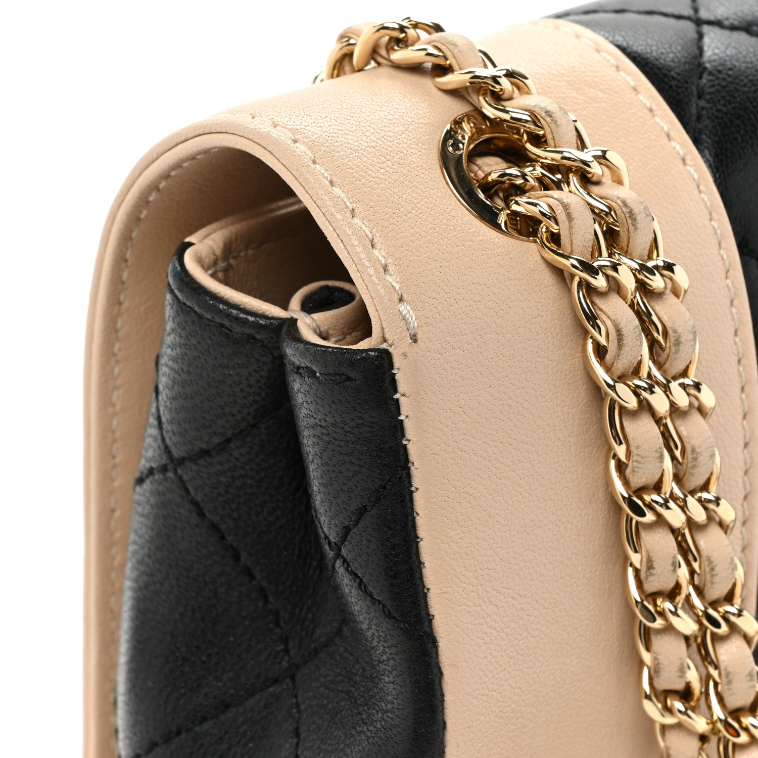 Chanel Sheepskin Quilted Small Vintage Mademoiselle Flap Beige Black 17 of 19