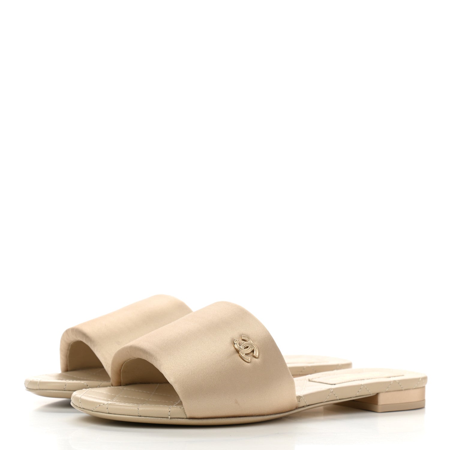 Chanel Satin Mule Sandals 37.5 Beige 3 of 9