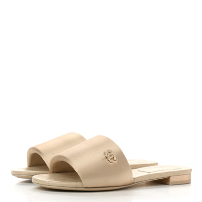 Chanel Satin Mule Sandals 37.5 Beige 3 of 9