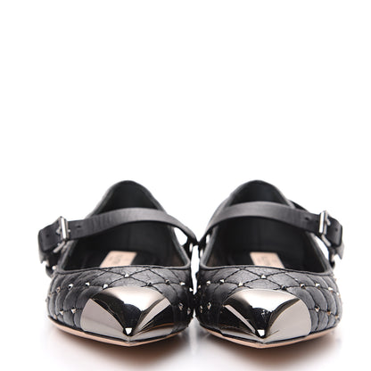 Valentino Garavani Crackled Lambskin Rockstud Spike Captoe Ballerina Flats 37 Black 2 of 10