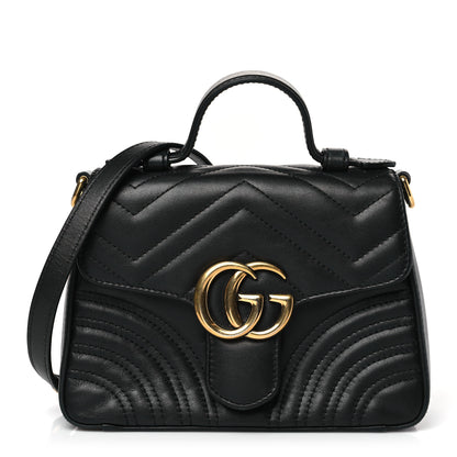 Gucci Calfskin Matelasse Mini GG Marmont Top Handle Shoulder Bag Black 1 of 9