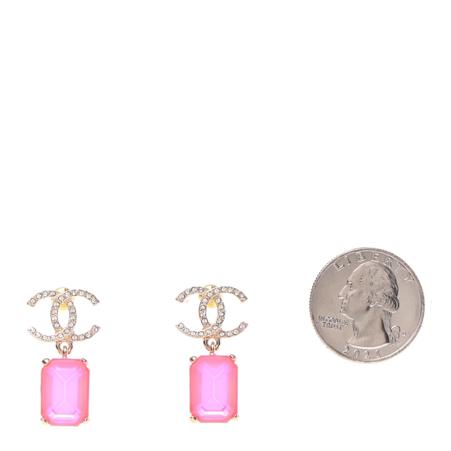 Metal Crystal CC Earrings Gold Pink