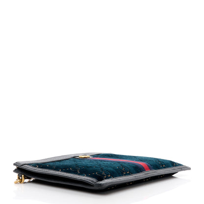 Gucci Velvet GG Monogram Textured Calfskin Web Ophidia Wristlet Blue Beige Black 4 of 12