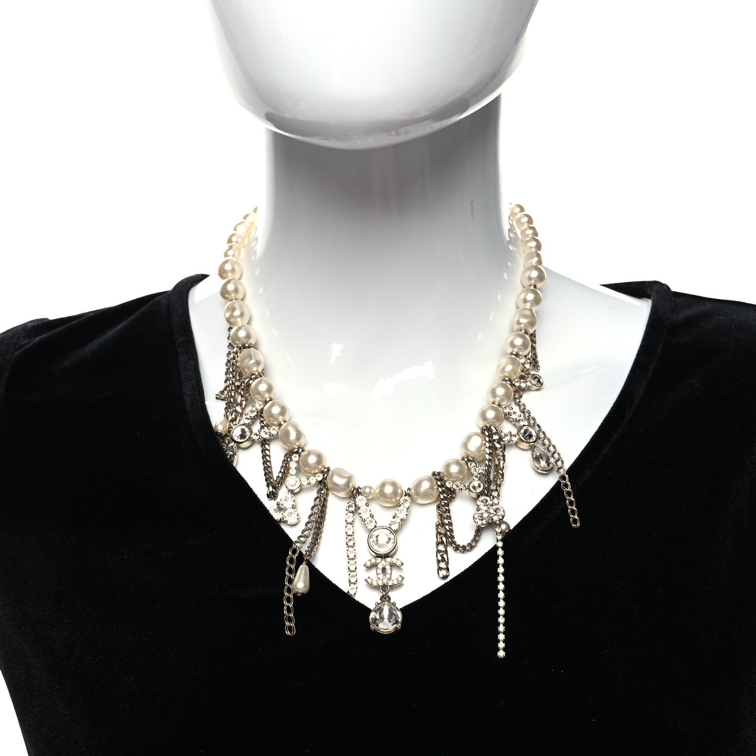 Chanel Pearl Crystal CC Dangle Short Necklace Gold 2 of 5
