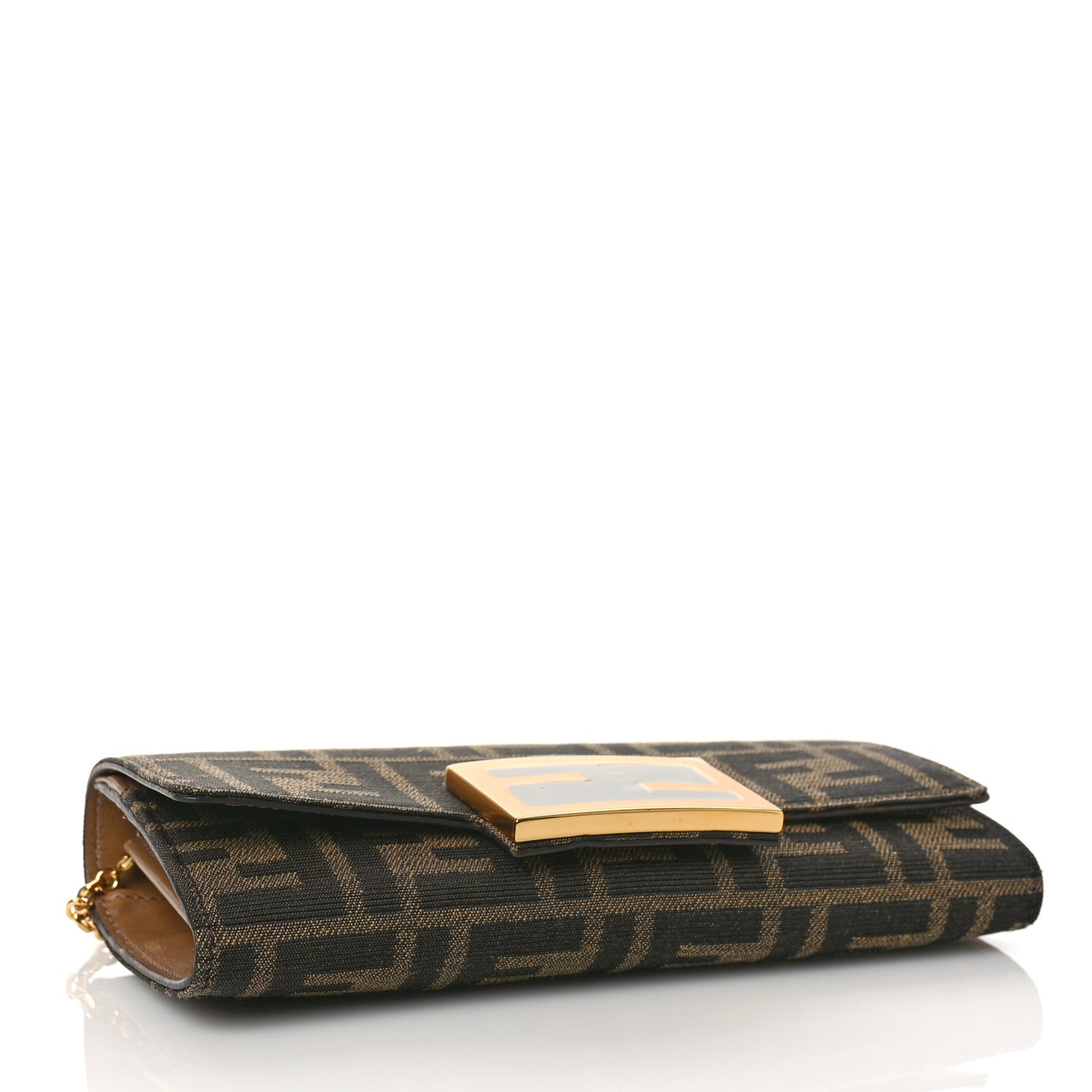Fendi Fabric Jacquard FF 1974 Continental Wallet On Chain Tobacco Moro 4 of 9