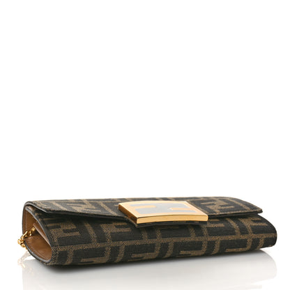 Fendi Fabric Jacquard FF 1974 Continental Wallet On Chain Tobacco Moro 4 of 9
