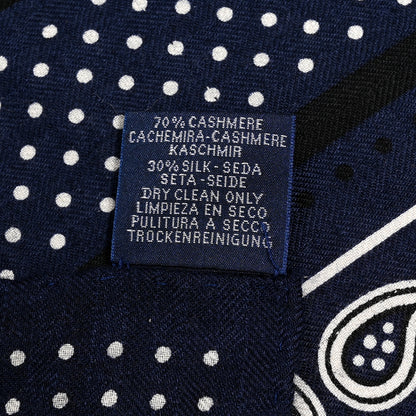 Hermes Cashmere Silk Les Cles Bandana Shawl 140 Marine Black White 5 of 6