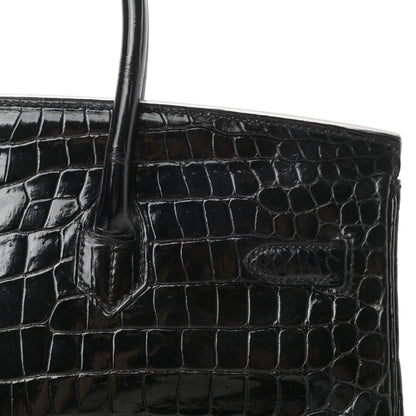 Hermes Shiny Porosus Crocodile Birkin 35 Black 8 of 30