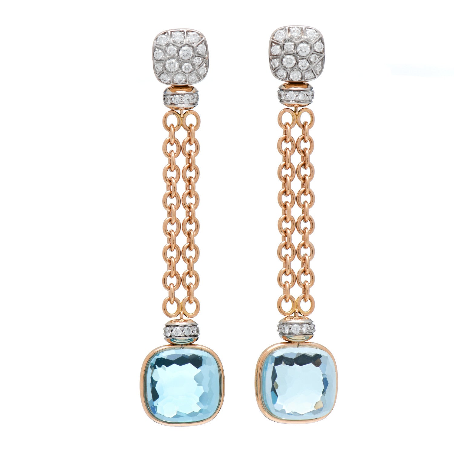 Pomellato 18K Rose Gold Diamond Blue Topaz Nudo Drop Earrings 1 of 4