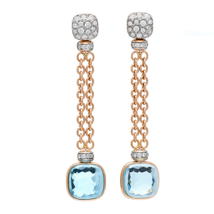 Pomellato 18K Rose Gold Diamond Blue Topaz Nudo Drop Earrings 1 of 4